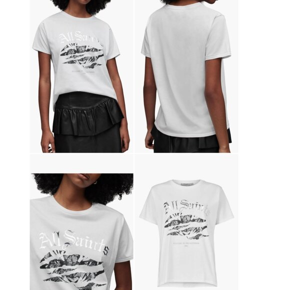 ALLSAINTS Organic Cotton Graphic T-Shirt Grace Ally Tee in Optic White M/Medium - Picture 4 of 5